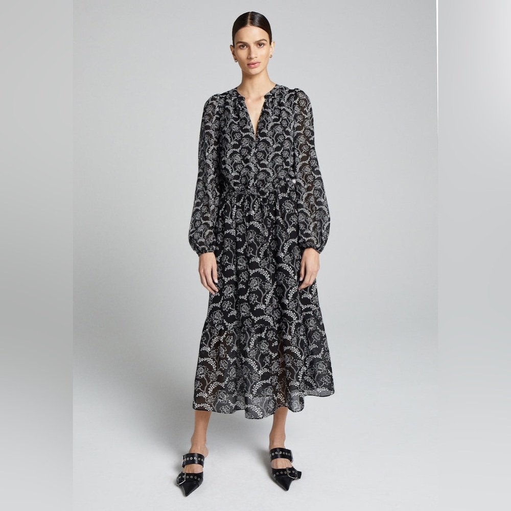 A.L.C. Kate Dress Long Sleeve Black Floral Maxi Sz 0 ALC